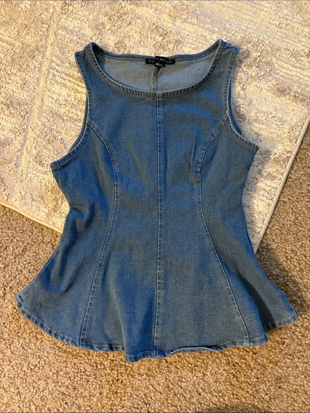Blue Denim Sleeveless Peplum Top
